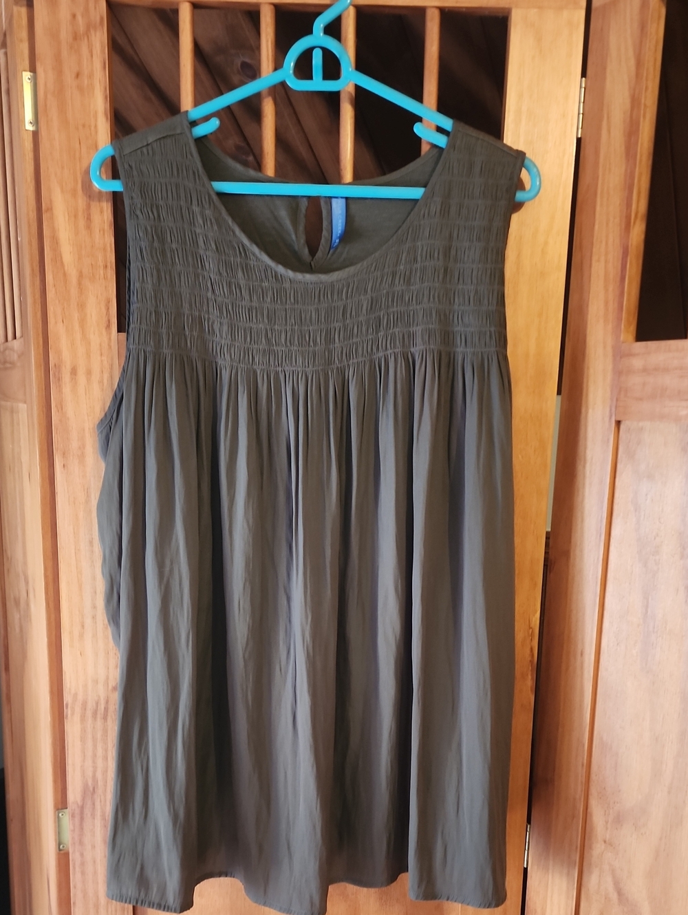 Falls Creek Olive Green Sleeveless Smocked Yoke Camisole